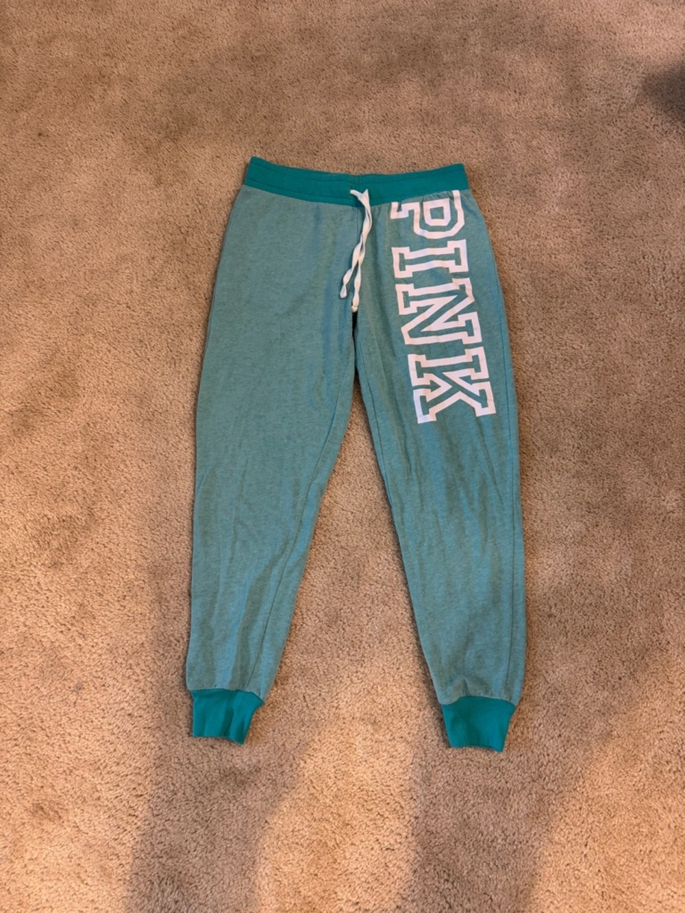 PINK Victoria's Secret 2017 Teal Logo Jogger Sweatpants
